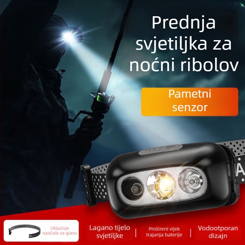 LED čelna lampica za noćni ribolov s punjačem, aluminijska legura, 3W, 800mAh baterija, domet zrake 100–200 m