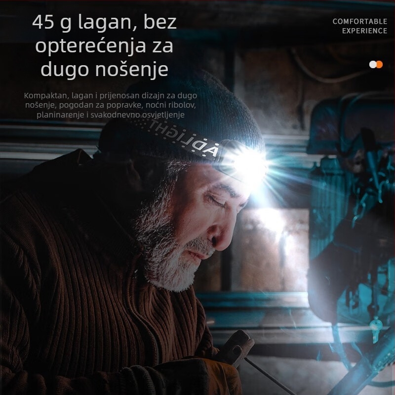 LED čelna lampica za noćni ribolov s punjačem, aluminijska legura, 3W, 800mAh baterija, domet zrake 100–200 m