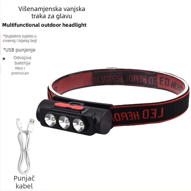 Čelna LED svjetiljka s odvojivim dvostrukim svjetlom, USB punjenje, 10W, domet 100–200 m
