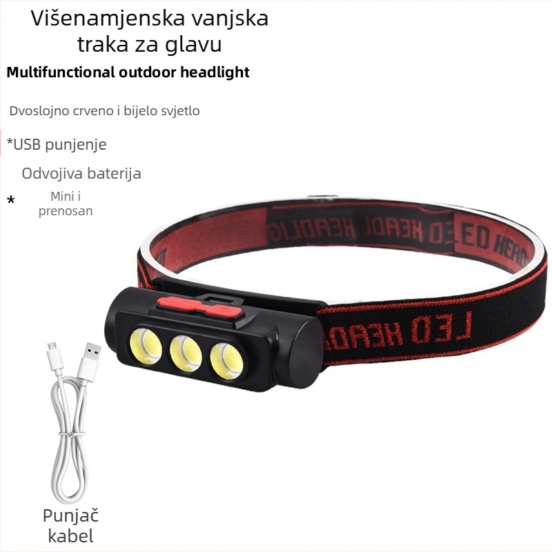 Čelna LED svjetiljka s odvojivim dvostrukim svjetlom, USB punjenje, 10W, domet 100–200 m