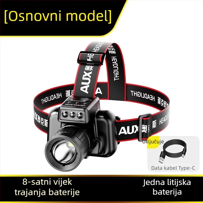 Aux/Aox LED čelna lampica, punjiva, visoke snage, za noćni ribolov, otkrivanje rupa i noćnu vožnju