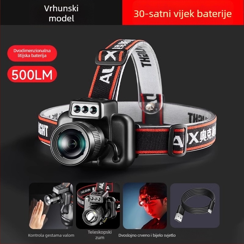 Aux/Aox LED čelna lampica, punjiva, visoke snage, za noćni ribolov, otkrivanje rupa i noćnu vožnju