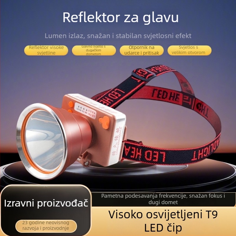LED čelovka s baterijom 2500mAh, 30–80W, LED izvor, kućište od ABS plastike + aluminijske legure, domet ≥500m