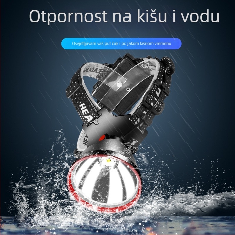 LED čelna lampica s USB punjenjem, aluminijska legura, LED izvor svjetla, ručno napajanje, domet preko 500 m