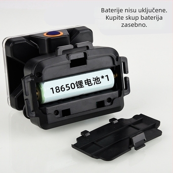 Napajana LED čelna lampica za kampiranje i ribolov, 1200 mAh, 10 W, domet 100–200 m, uključuje punjač