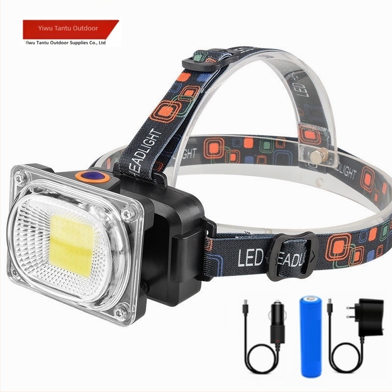 Napajana LED čelna lampica za kampiranje i ribolov, 1200 mAh, 10 W, domet 100–200 m, uključuje punjač