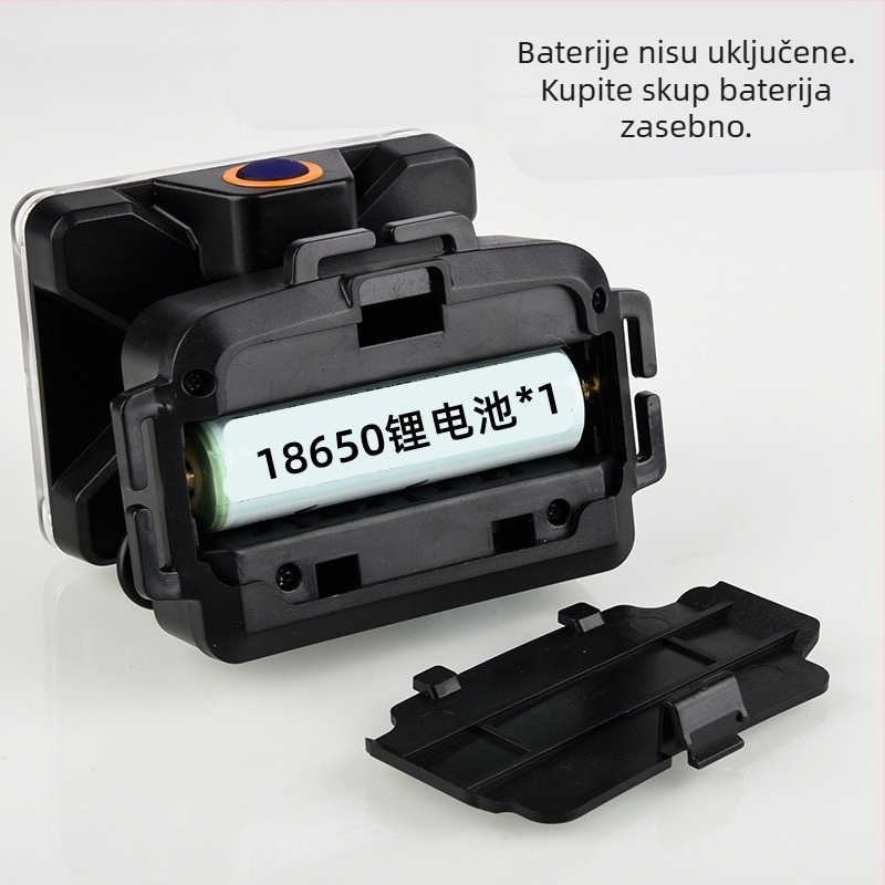 Napajana LED čelna lampica za kampiranje i ribolov, 1200 mAh, 10 W, domet 100–200 m, uključuje punjač