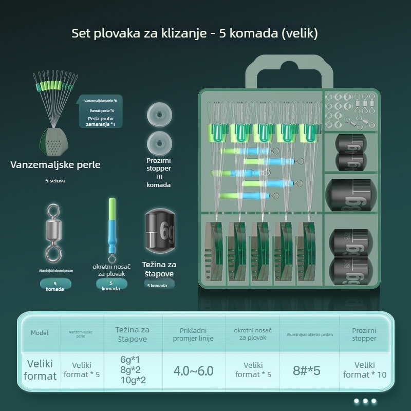 Jiajiaoni Set ribarske linije s razdjelničkim perlama i kliznim plovcima