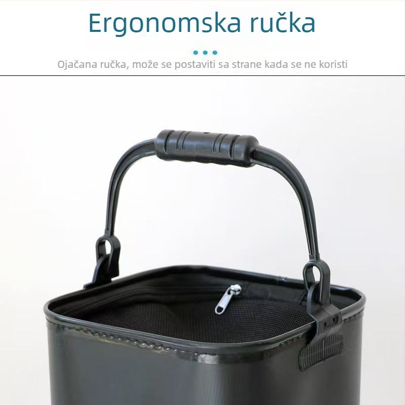 Vanjska kanta za ribolov s ručkom, vodootporna EVA, ojačana, s mrežom i zatvaračem