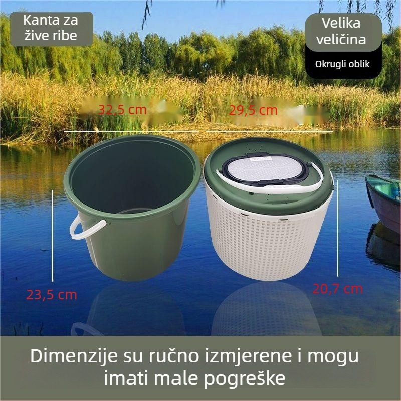 Dvostruko složena kofa za žive ribe s poklopcem, za divlji ribolov u potoku; Materijal: polipropilen (PP)