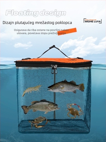 Sklopiva velika posuda za ribolov s mrežastom torbom obloženom gumom za brzo sušenje
