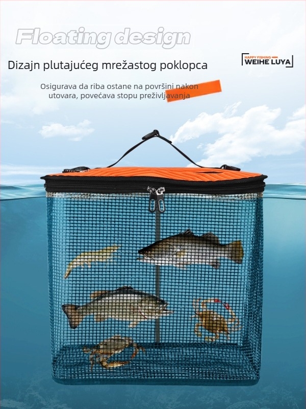 Sklopiva velika posuda za ribolov s mrežastom torbom obloženom gumom za brzo sušenje