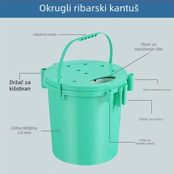 Okrugla višenamjenska kanta za ribolov, EVA plastika, jedinstveni ručni dizajn, prijenosna kanta za žive ribe
