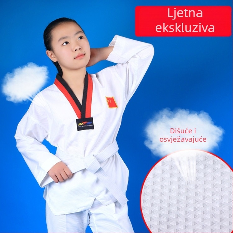 Taekwondo uniforma za djecu i odrasle, tkanina od pamukove smjese, podstava od pamuka, tolerancija 1–2 cm, pogodna za fitness i borilačke vještine