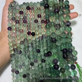 Prirodno obojane kuglice fluorita za narukvicu – zelene i žute fluoritne kristalne perle, polu završene slobodne perle