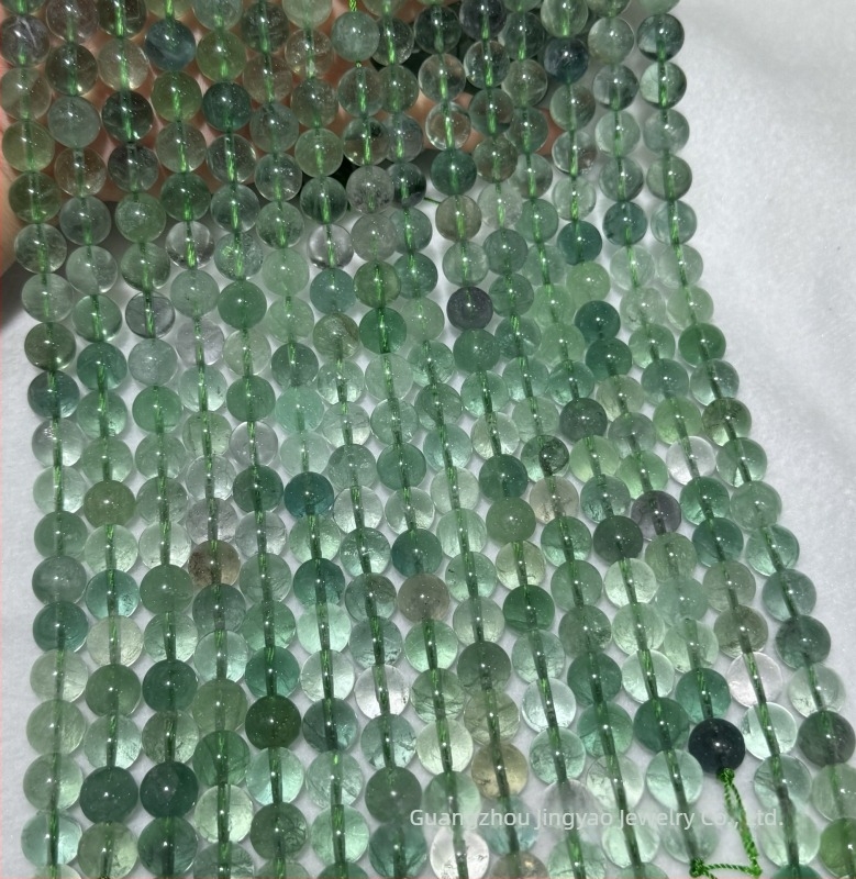 Prirodno obojane kuglice fluorita za narukvicu – zelene i žute fluoritne kristalne perle, polu završene slobodne perle