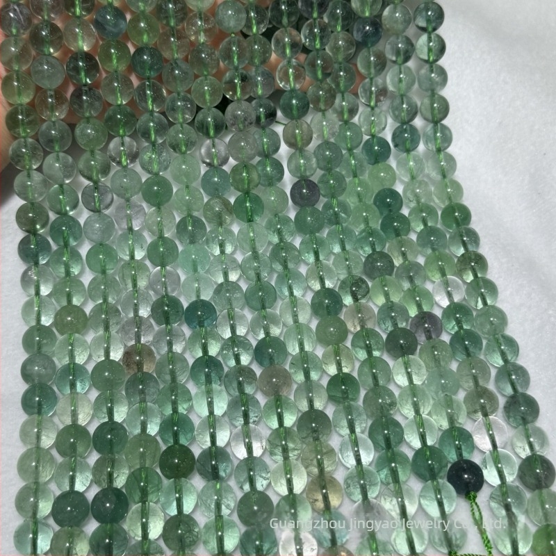 Prirodno obojane kuglice fluorita za narukvicu – zelene i žute fluoritne kristalne perle, polu završene slobodne perle
