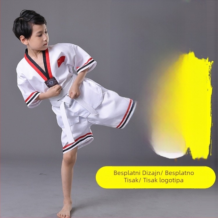 Taekwondo trenirka odjeća, mješavina kemijskih vlakana s 30% poliestera, postava od pamuka 80%, tolerancija veličine 1–2 cm