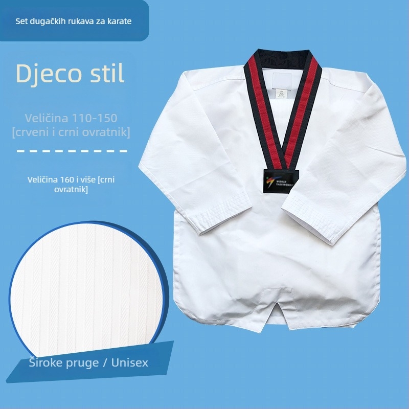 Taekwondo trenirka – dugi rukav, za djecu i odrasle, pamuk–polyester mješavina (55% poliester), uzorak pruge ili jednobojan