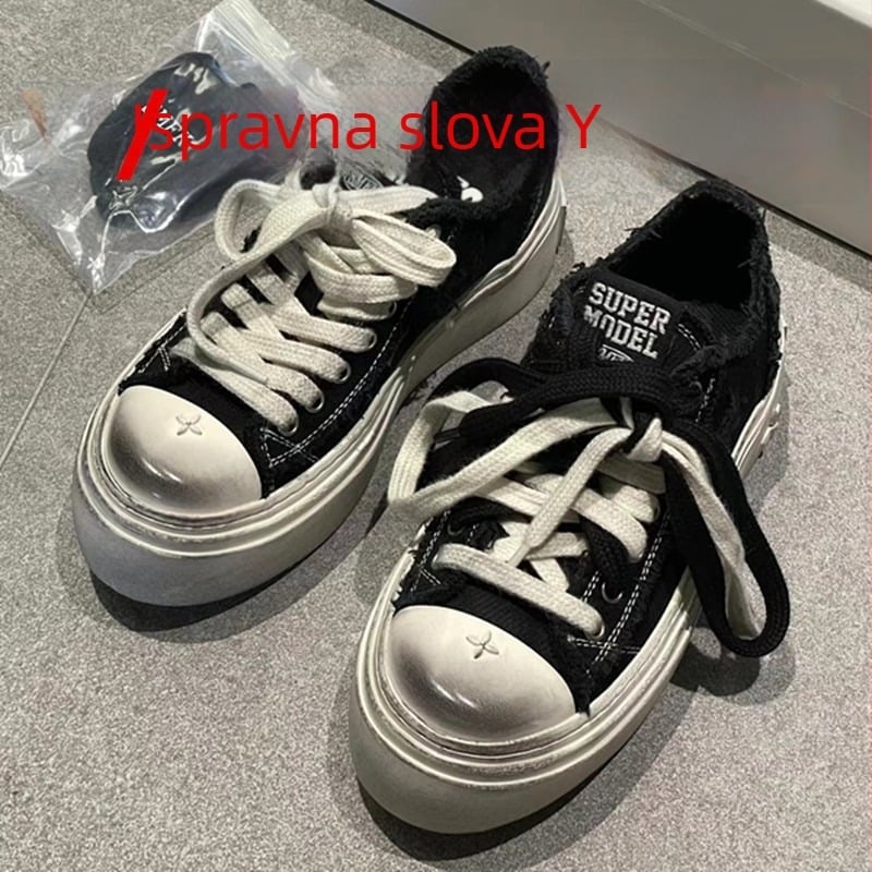 Platnene tenisice za povećanje visine sa 3-7 cm, debeli gumeni potplat, prednje vezanje