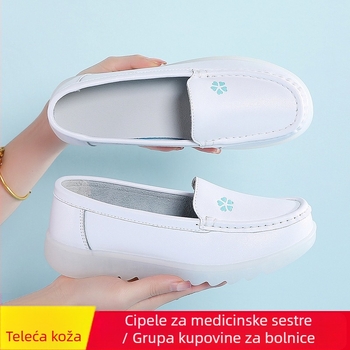 Ženske medicinske cipele za sestru, zaobljeni vrh, gornji dio od kože tele, EVA potplat, svakodnevni stil, niska peta 1–3 cm