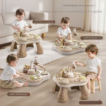 Edukativni stol za igru za bebe i malu djecu, višefunkcionalan plastični stol za unutarnju upotrebu, s kartama društvenih igara, uzrast 0–3 godina