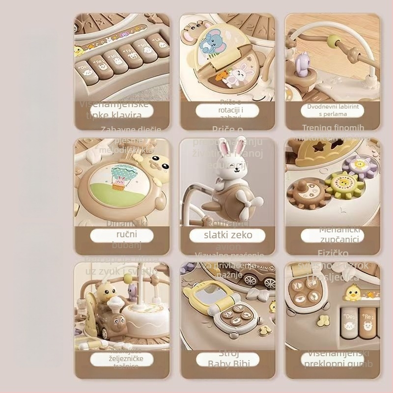 Edukativni stol za igru za bebe i malu djecu, višefunkcionalan plastični stol za unutarnju upotrebu, s kartama društvenih igara, uzrast 0–3 godina