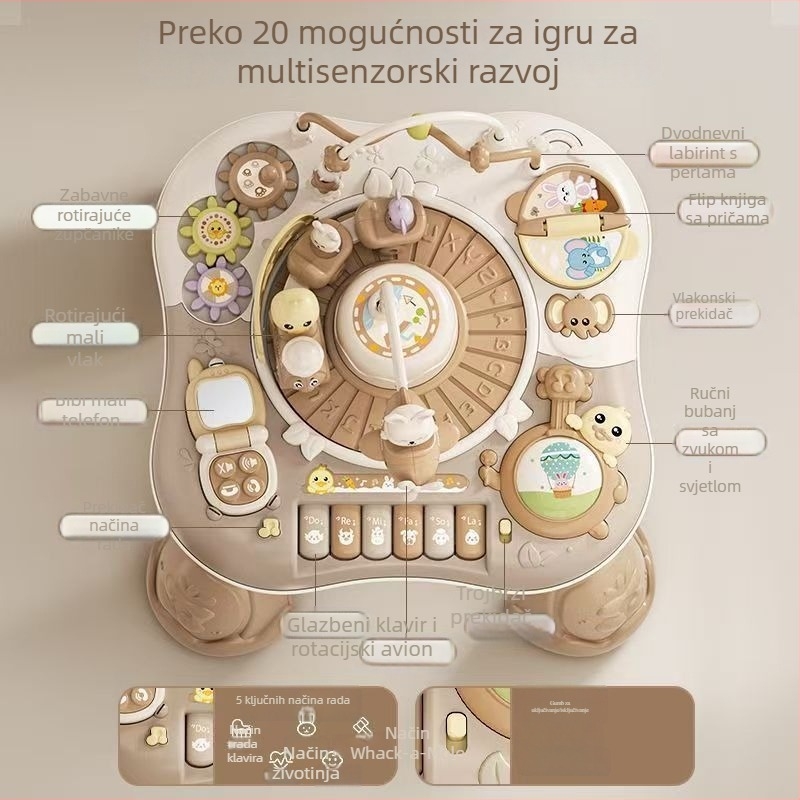 Edukativni stol za igru za bebe i malu djecu, višefunkcionalan plastični stol za unutarnju upotrebu, s kartama društvenih igara, uzrast 0–3 godina