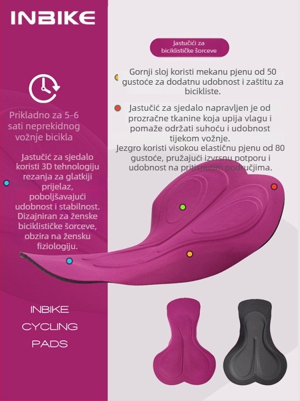 INBIKE ženske biciklističke šorce za ljeto - visoki struk, odvodi vlagu, brzo suše, džepovi, materijal mješavina kemijskih vlakana
