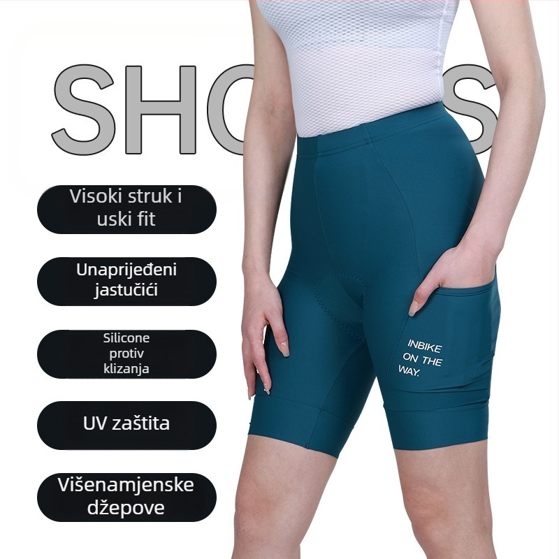 INBIKE ženske biciklističke šorce za ljeto - visoki struk, odvodi vlagu, brzo suše, džepovi, materijal mješavina kemijskih vlakana