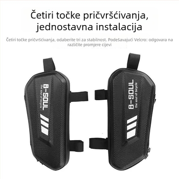 Trokutasta prednja torba za okvir bicikla i motocikla, tvrdi kućište, vodootporna, materijal PU koža + EVA, kapacitet 1.5 L, model 1171, s unutarnjom podstavom, Extreme