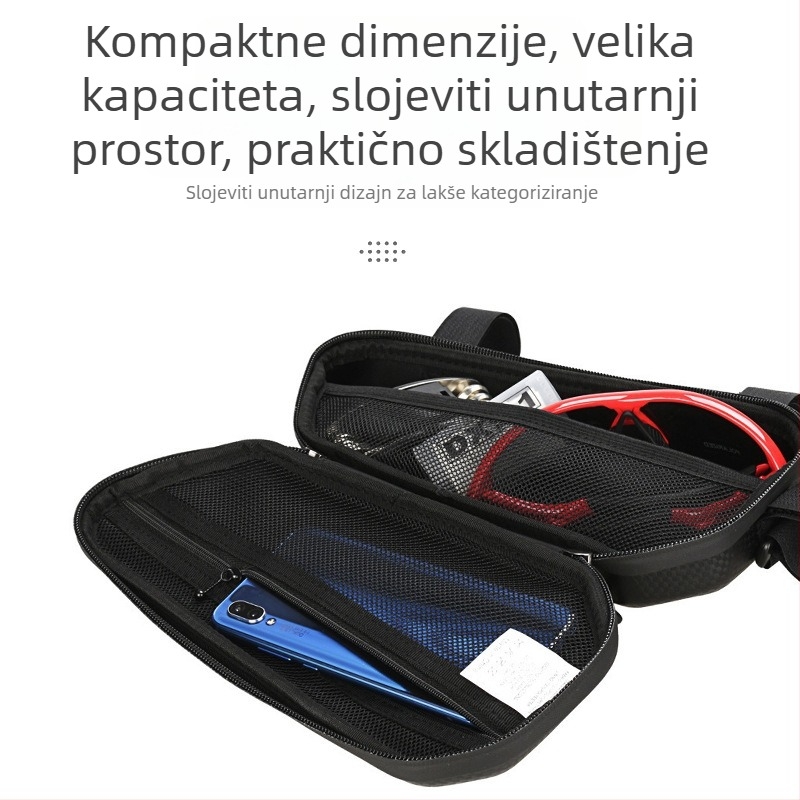 Trokutasta prednja torba za okvir bicikla i motocikla, tvrdi kućište, vodootporna, materijal PU koža + EVA, kapacitet 1.5 L, model 1171, s unutarnjom podstavom, Extreme