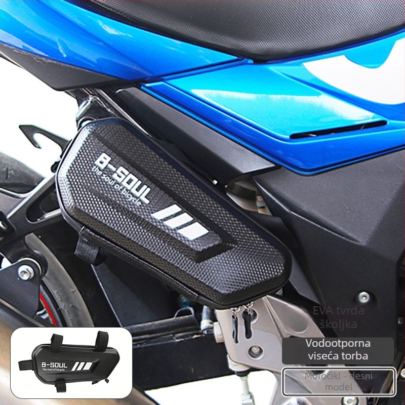 Trokutasta prednja torba za okvir bicikla i motocikla, tvrdi kućište, vodootporna, materijal PU koža + EVA, kapacitet 1.5 L, model 1171, s unutarnjom podstavom, Extreme