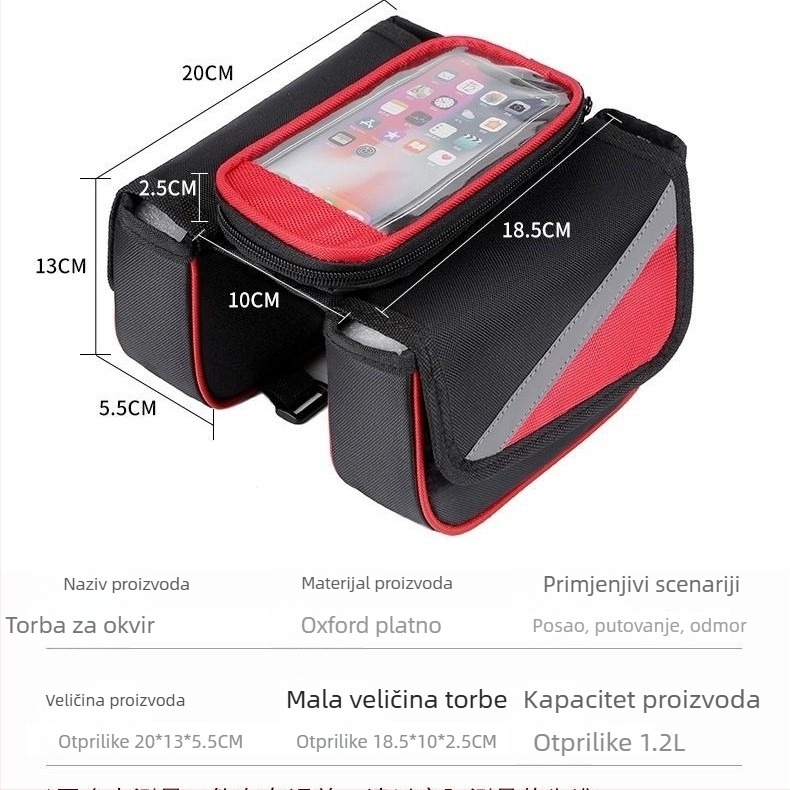 Torba za gornju cijev MTB-a s džepom za telefon s osjetljivim na dodir, model 2706, Hangdong, poliester