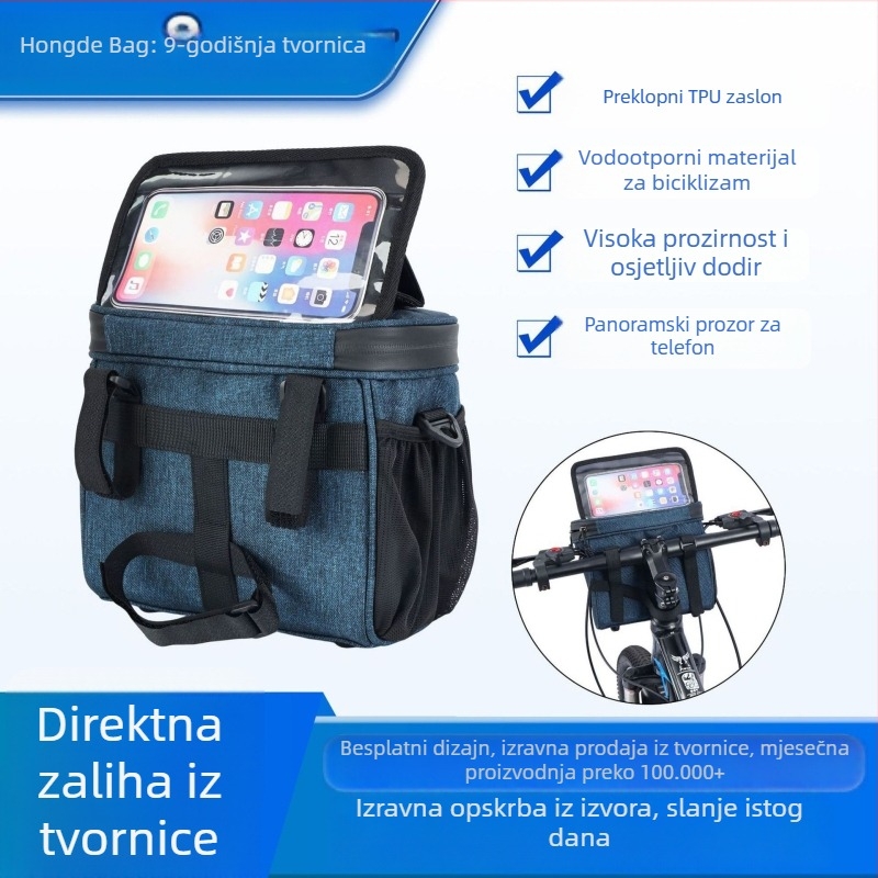 Vodootporna prednja torbica za bicikl s navigacijom na telefon, crossbody nošenje, za električna i sklopiva bicikla, 5L PU