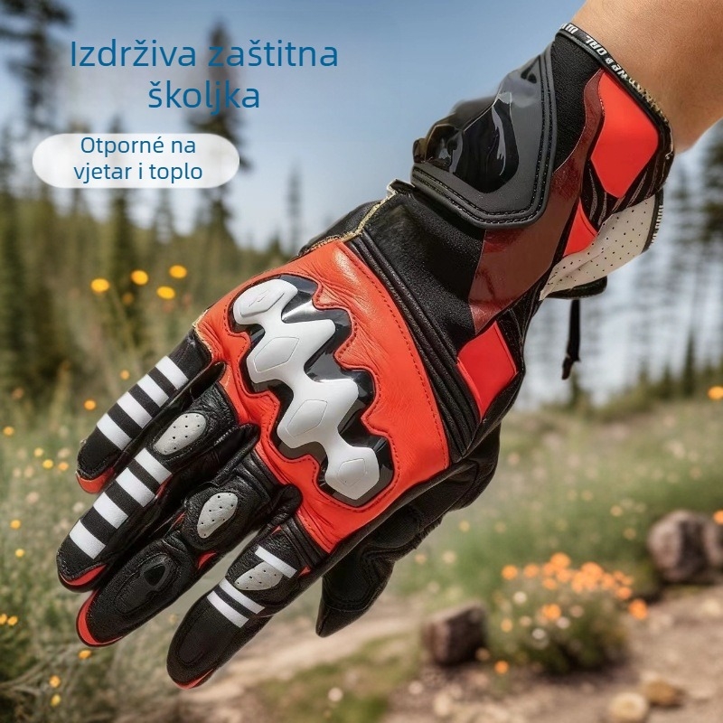 R4 Vanjske motociklističke rukavice – Dugačke rukavice od prave ovčje kože, zaštita zgloba, unisex, za odrasle