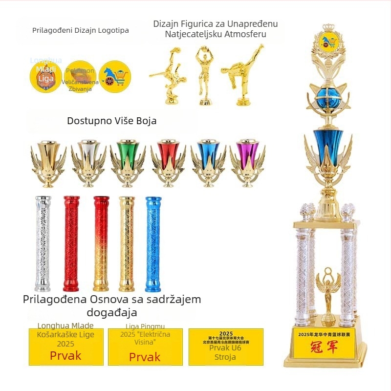 Trofej s četiri stupa – plastičan, prilagodljiv, tisak logotipa moguć, Brend Moral Style, pogodan kao poklon