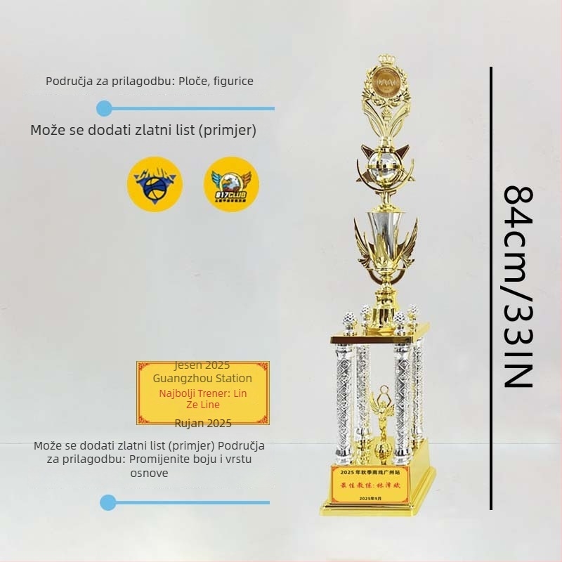 Trofej s četiri stupa – plastičan, prilagodljiv, tisak logotipa moguć, Brend Moral Style, pogodan kao poklon