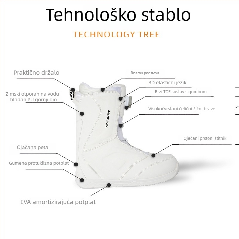 Snowboard cipele unisex, PU gornji dio s vodootpornim materijalom, gumeni potplat, ulošak s amortizacijom, termička izolacija
