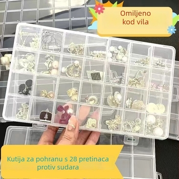 Prozirni organizator nakita s fiksnim pregradama – kutija za manikuru, prstenje, naušnice, perle i dodaci za kosu