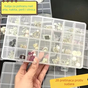 Prozirni organizator nakita s fiksnim pregradama – kutija za manikuru, prstenje, naušnice, perle i dodaci za kosu