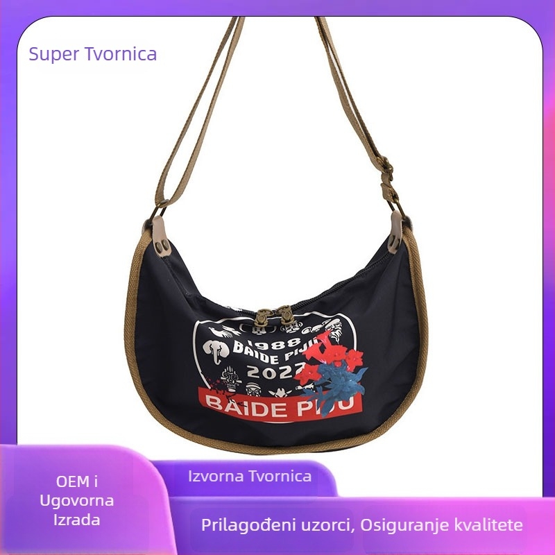 Dumpling oblik crossbody torba, najlon, patentni zatvarač, jedan remen za rame, trodimenzionalni vanjski dio