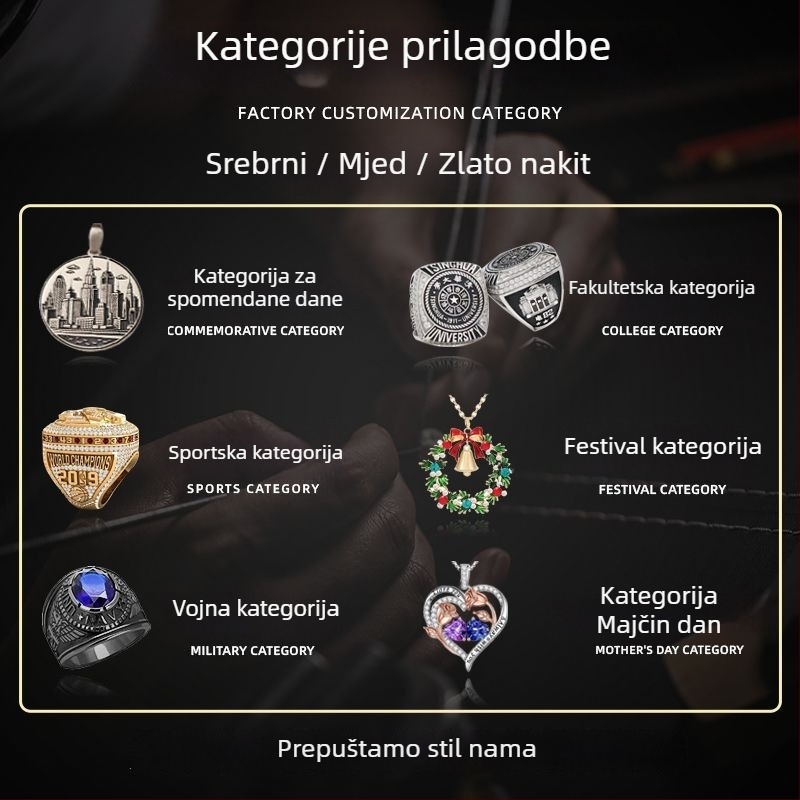 Prilagođeni svečani prsten za završnu školu, bakreni materijal, geometrijski oblik, cirkon i dijamanti