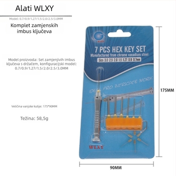Čvrsti mini set imbus ključeva s unutarnjim šesterokutnim glavama od visokougljičnog čelika
