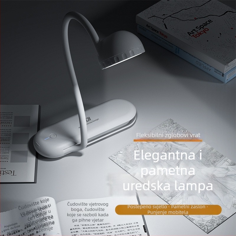 Lampa za stol s zaštitom očiju, dvostruki izvor svjetla, prijenosna, s ugrađenom litijskom baterijom, ABS sjenilo, za učenje i čitanje.