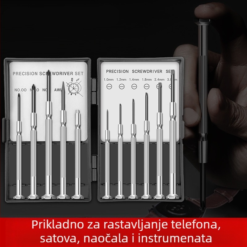 Set odvijača za satove s križnim i ravnim vrhovima, visoke čvrstoće od karbonskog čelika, za popravak i demontažu satova