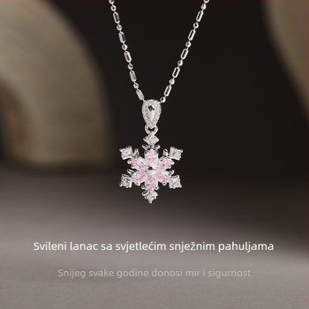 Ogrlica od 925 srebra s rotirajućom pahuljom i cirkonima, standardni lanac, opseg 41–50 cm, Instagram stil, jesen 2025