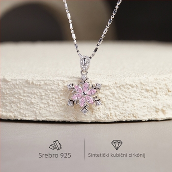 Ogrlica od 925 srebra s rotirajućom pahuljom i cirkonima, standardni lanac, opseg 41–50 cm, Instagram stil, jesen 2025