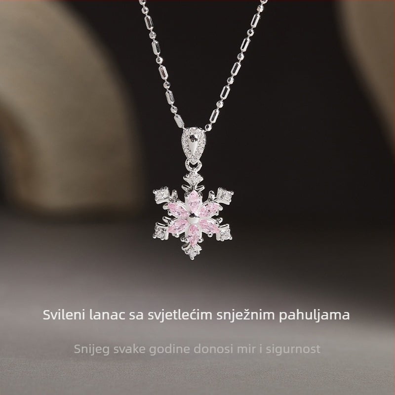 Ogrlica od 925 srebra s rotirajućom pahuljom i cirkonima, standardni lanac, opseg 41–50 cm, Instagram stil, jesen 2025