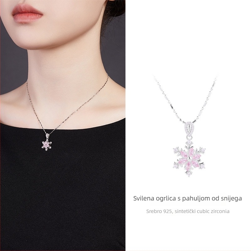 Ogrlica od 925 srebra s rotirajućom pahuljom i cirkonima, standardni lanac, opseg 41–50 cm, Instagram stil, jesen 2025